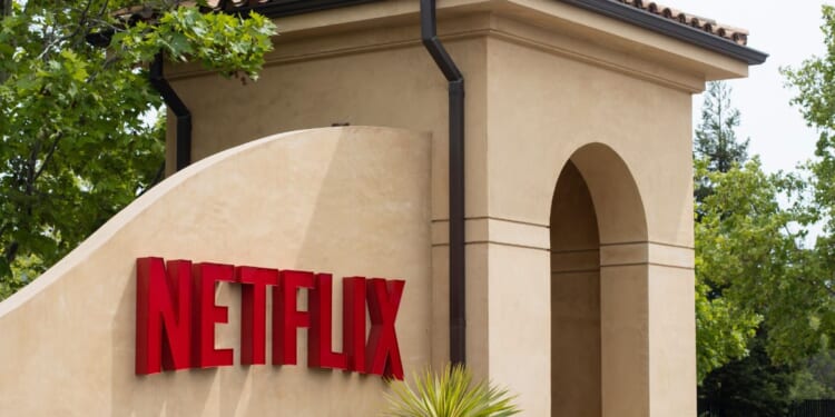 The main entrance to the Netflix headquarters in Los Gatos, California, on May 5, 2022.