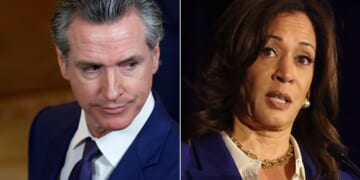 California Gov. Gavin Newsom, left, and former Vice President Kamala Harris are surprisingly unpopular, even among members of their own political party.