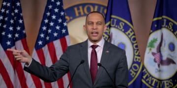 House Minority Leader Hakeem Jeffries holds a news conference at the U.S. Capitol Visitors Center on March 19, 2026, in Washington, D.C.