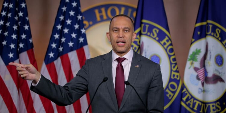 House Minority Leader Hakeem Jeffries holds a news conference at the U.S. Capitol Visitors Center on March 19, 2026, in Washington, D.C.