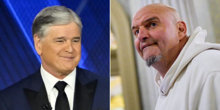 Fox News host Sean Hannity, left, apologized to Sen. John Fetterman, a Pennsylvania Democrat, during a live segment.