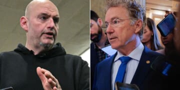 Sen. John Fetterman, left, a Pennsylvania Democrat, crossed the aisle to vote with Republicans against the resolution, while GOP Sen. Rand Paul of Kentucky, right, joined Democrats in voting for it.