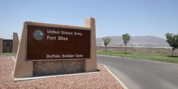 An entrance to Fort Bliss is shown in a file photo dated June 25, 2018. An immigrant detention center at the U.S. Army post has been closed to visitors due to a reported measles outbreak.