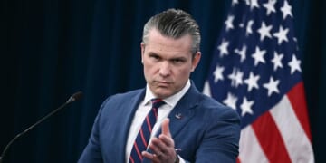 Secretary of War Pete Hegseth speaks during a news conference on U.S. military action in Iran, at the Pentagon in Washington, D.C., on March 2, 2026.