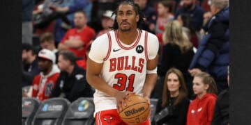 Jaden Ivey #31 of the Chicago Bulls is pictured in a file photo warming up before a Feb. 7 game against the Denver Nuggets in Chicago, Illinois.
