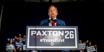U.S. Senate candidate Ken Paxton speaks to supporters at a watch party on March 3, 2026, in Dallas, Texas.