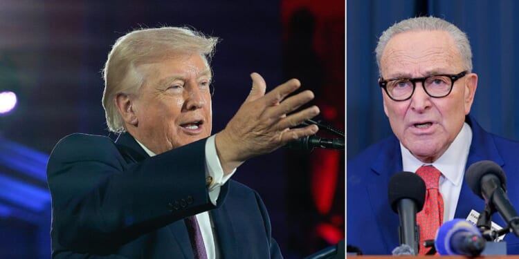 President Donald Trump referred to Senate Minority Leader Chuck Schumer, right, a New York Democrat, as "a desperate, crippled politician, who has lost control of the Radical Left Democrats."
