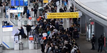 Travelers at John F. Kennedy airport are plagued by incredibly long wait times thanks to the ongoing partial government shutdown in New York on March 22, 2026.