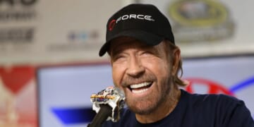 Chuck Norris speaks with the media during a press conference prior to the NASCAR Sprint Cup Series AAA Texas 500 at Texas Motor Speedway on Nov. 6, 2016, in Fort Worth, Texas.