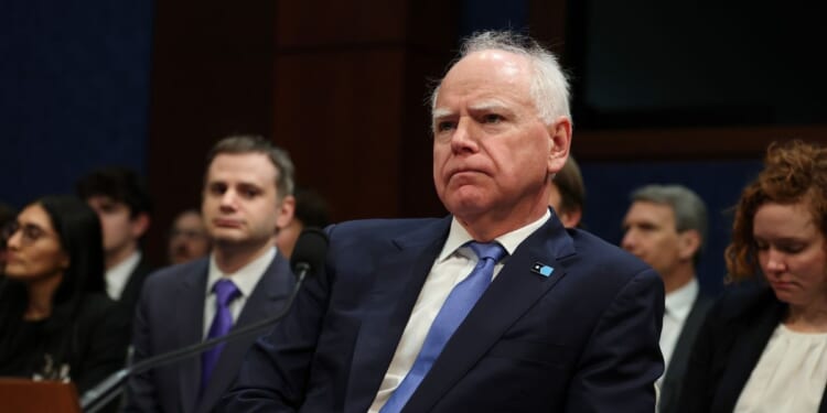 Minnesota Gov. Tim Walz prepares to testify during a House Oversight and Government Reform Committee hearing in the U.S. Capitol Building on March 4, 2026, in Washington, D.C.