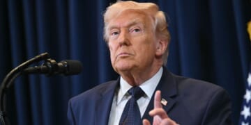 President Donald Trump speaks during a press conference at Trump National Doral in Miami, Florida, on March 9, 2026.