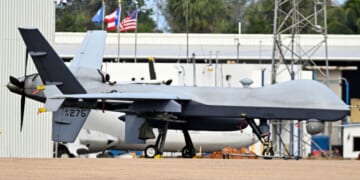 A U.S. Air Force MQ-9 Reaper drone is pictured at Rafael Hernandez Airport in Aguadilla, Puerto Rico, on Nov. 30, 2025.