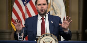 JD Vance addresses crowd surveying his Fraud Task Force on March 27, 2026.