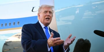 President Donald Trump speaks to reporters before boarding Air Force One at Palm Beach International Airport on March 23, 2026, in West Palm Beach, Florida.