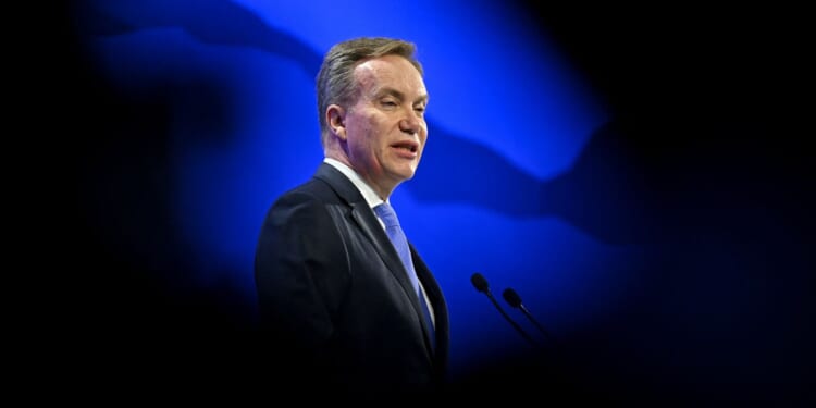 Then-World Economic Forum President and CEO Borge Brende delivers a speech during a WEF annual meeting in Davos on Jan. 20, 2026.