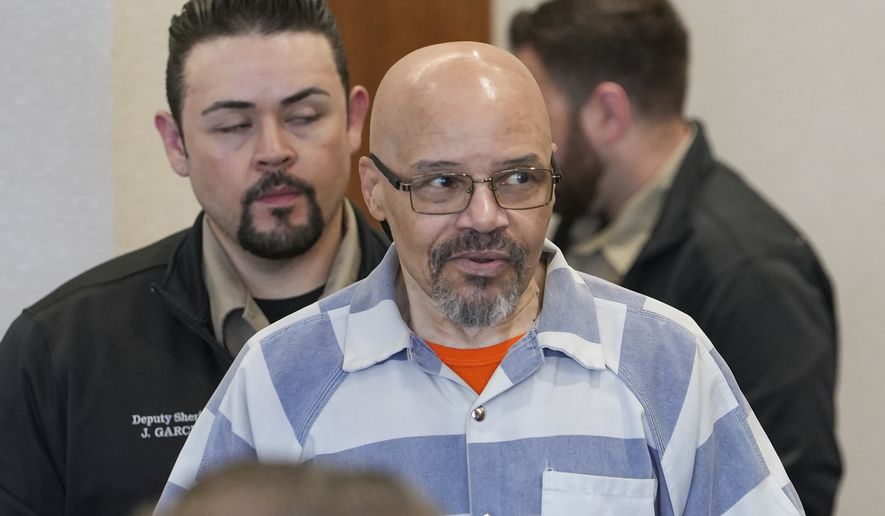 Douglas Carter, who was sentenced to death in 1985 and had his conviction reversed in 2025, is brought into the courtroom for a hearing in 4th District Court in Provo, Utah, Friday, April 3, 2026. (Chris Samuels/The Salt Lake Tribune via AP, Pool)