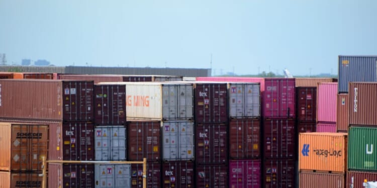 Cargo containers near O'Hare Airport in Chicago, Illinois, on May 24, 2025.