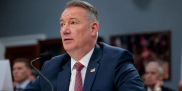 Todd Lyons, acting director of Immigration and Customs Enforcement, testifies in the Rayburn House Office Building on April 16, 2026, in Washington, D.C.