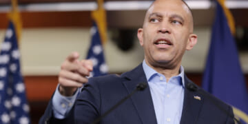 House Minority Leader Jeffries speaks to reporters in the capitol.