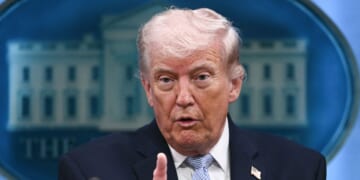 President Donald Trump speaks about the conflict in Iran in the James S. Brady Press Briefing Room of the White House on April 6, 2026, in Washington, D.C.