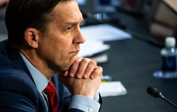 Fmr. Republican Senator Ben Sasse sits at Judiciary committee hearing dais on March 22, 2022.