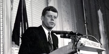 President John F. Kennedy addresses a National Press Club luncheon in Washington, D.C., on Jan. 14, 1960.
