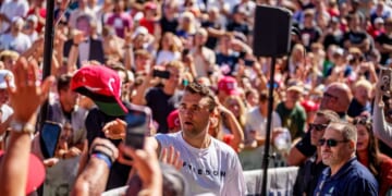 Charlie Kirk appears at Utah Valley University on Sept. 10, 2025, in Orem, Utah.