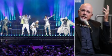 Financial adviser Dave Ramsey, right, told a woman she should pay off her $96,000 debt before spending the money to go see her childhood idols The Backstreet Boys in Las Vegas. But then fate - and Backstreet Boys member Kevin RIchardson -intervened.