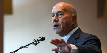 Houston Mayor John Whitmire speaks during a press conference on April 14, 2026, in Houston, Texas.