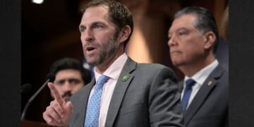 Rep. Jason Crow, a Colorado Democrat, speaks alongside Sen. Alex Padilla, a California Democrat, during a Sept. 18 news conference at the U.S .Capitol in Washington, D.C.