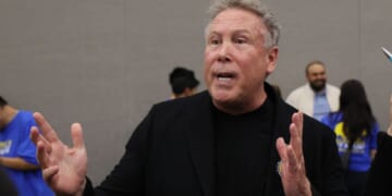 Billionaire Stephen Cloobeck speaks to reporters about his candidacy for California Governor at the California Democratic Party convention in Anaheim May 30, 2025. He later dropped out of the race and endorsed Rep. Eric Swalwell. Now, in the wake of Swalwell's resignation in the face of sexual abuse allegations, Cloobck says he's "no longer a Democrat."