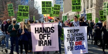 Demonstrators gather in front of the White House March 7 to protest against the war with Iran. Many of the anti-war voices started jeering at President Donald Trump Tuesday when his administration agreed to a two-week ceasefire rather than additional airstrikes, as Trump had threatened.