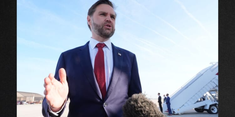 Vice President J.D. Vance speaks to the media Friday before boarding Air Force Two at Joint Base Andrews, Maryland, for a departure to Pakistan. Vance is traveling to Pakistan to lead peace talks between the U.S. and Iran