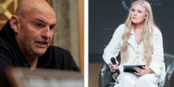Pennsylvania Democratic Sen. John Fetterman, left; Erika Kirk, right.