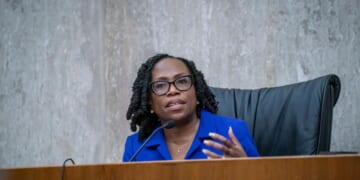 Supreme Court Justice Ketanji Brown Jackson gives a joint lecture at the Ceremonial Courtroom at the U.S. Courthouse on March 9, 2026, in Washington, D.C.