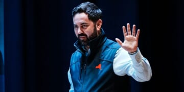 Rep. Mike Lawler speaks during a town hall on April 12, 2026, in Mahopac, New York.