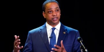 Then-Virginia Lt. Gov. Justin Fairfax is pictured in a 2021 file photo campaigning for the Old Dominions governor's office.