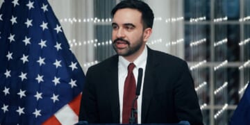 New York City Mayor Zohran Mamdani, shown in a file photo speaking at a Ramadan meal in March.