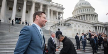 Rep. Eric Swalwell departs the U.S. Capitol Building after a series of votes on March 5, 2026, in Washington, D.C.