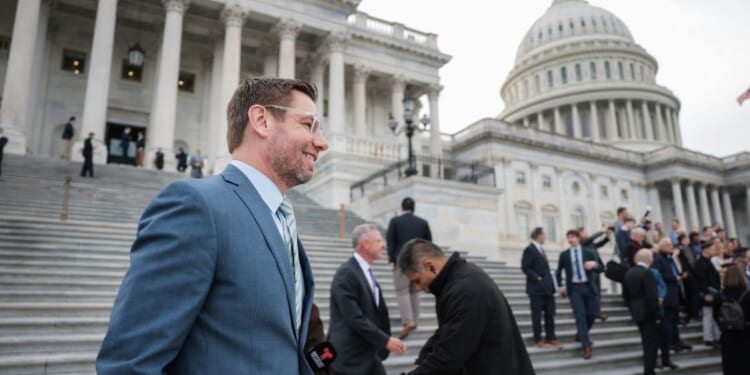 Rep. Eric Swalwell departs the U.S. Capitol Building after a series of votes on March 5, 2026, in Washington, D.C.