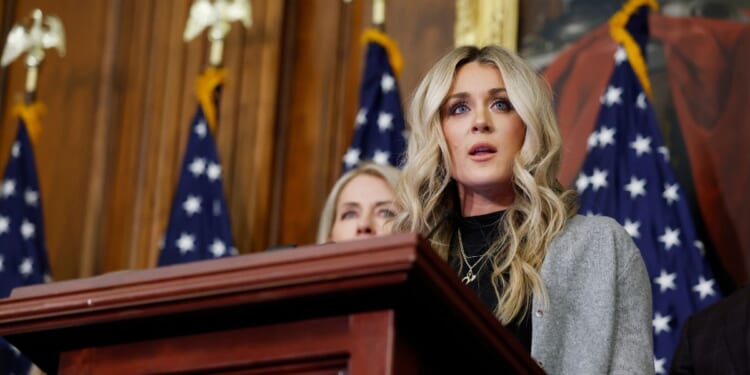 Former competitive swimmer Riley Gaines speaks at a news conference at the U.S. Capitol on Jan. 14, 2025, in Washington, D.C.
