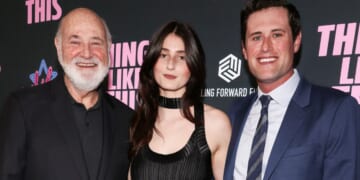 Rob Reiner, left, is pictured with his children, Romy Reiner, center, and Jake Reiner attend the Los Angeles premiere of "Things Like This" May 13 in Los Angeles. Jake Reiner wrote a tribute on Substack to his parents, who were murdered in December.