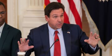 Florida Governor Ron DeSantis speaks at a roundtable discussion on college sports in the East Room of the White House on March 6, 2026.