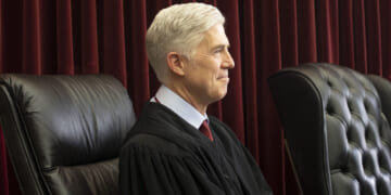 Supreme Court Justice Neil Gorsuch attends a formal investiture ceremony for a local judge at the Washington county courthouse on March 11, 2022 in Hagerstown, Maryland. (Andrew Lichtenstein/Corbis via Getty Images)