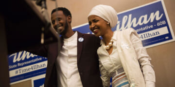 Ilhan Omar, candidate for State Representative for District 60B in Minnesota, with her husband Ahmed Hirisi.