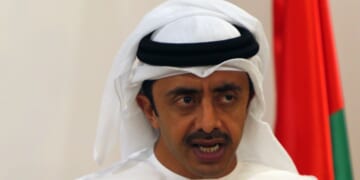 Emirati Foreign Minister Sheikh Abdullah bin Zayed al-Nahyan speaks during a news conference at the Foreign Ministry in Abu Dhabi on April 8, 2015.