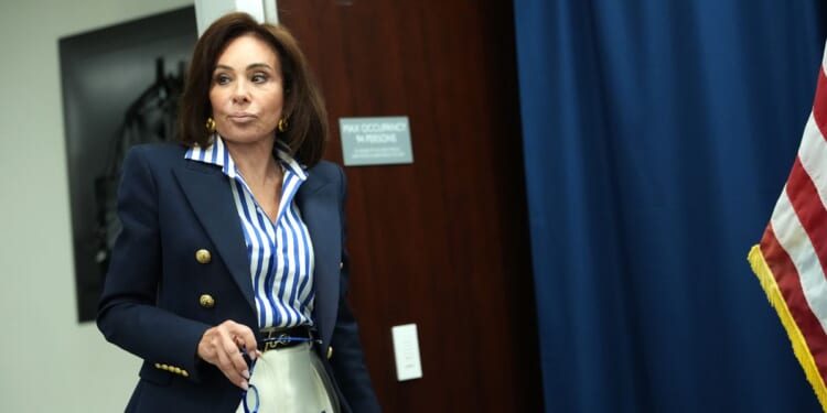 U.S. Attorney Jeanine Pirro arrives for a news conference announcing arrests in the murder of congressional intern Eric Tarpinian-Jachym, at the U.S. Attorney's Office on Sept. 5, 2025, in Washington, D.C.