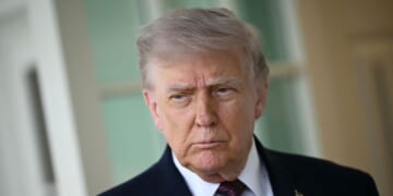 President Donald Trump speaks to reporters outside the Oval Office of the White House in Washington, DC on April 13, 2026.