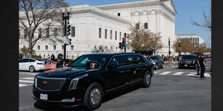 A motorcade carrying President Donald Trump departs the Supreme Court Wednesday after President Trump attended oral arguments in the birthright citizenship case.