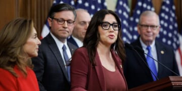 Secretary of Labor Lori Chavez-DeRemer speaks alongside House Republican leadership at a news conference on Nov. 4, 2025, on Capitol Hill in Washington, D.C.